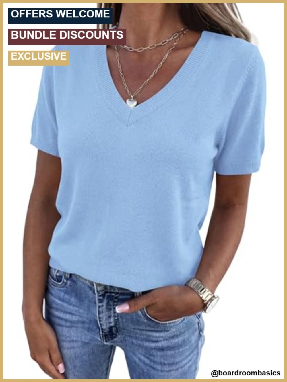 Short Sleeve V-Neck Sweater Pullover Lightweight Knit Top Business Casual Work